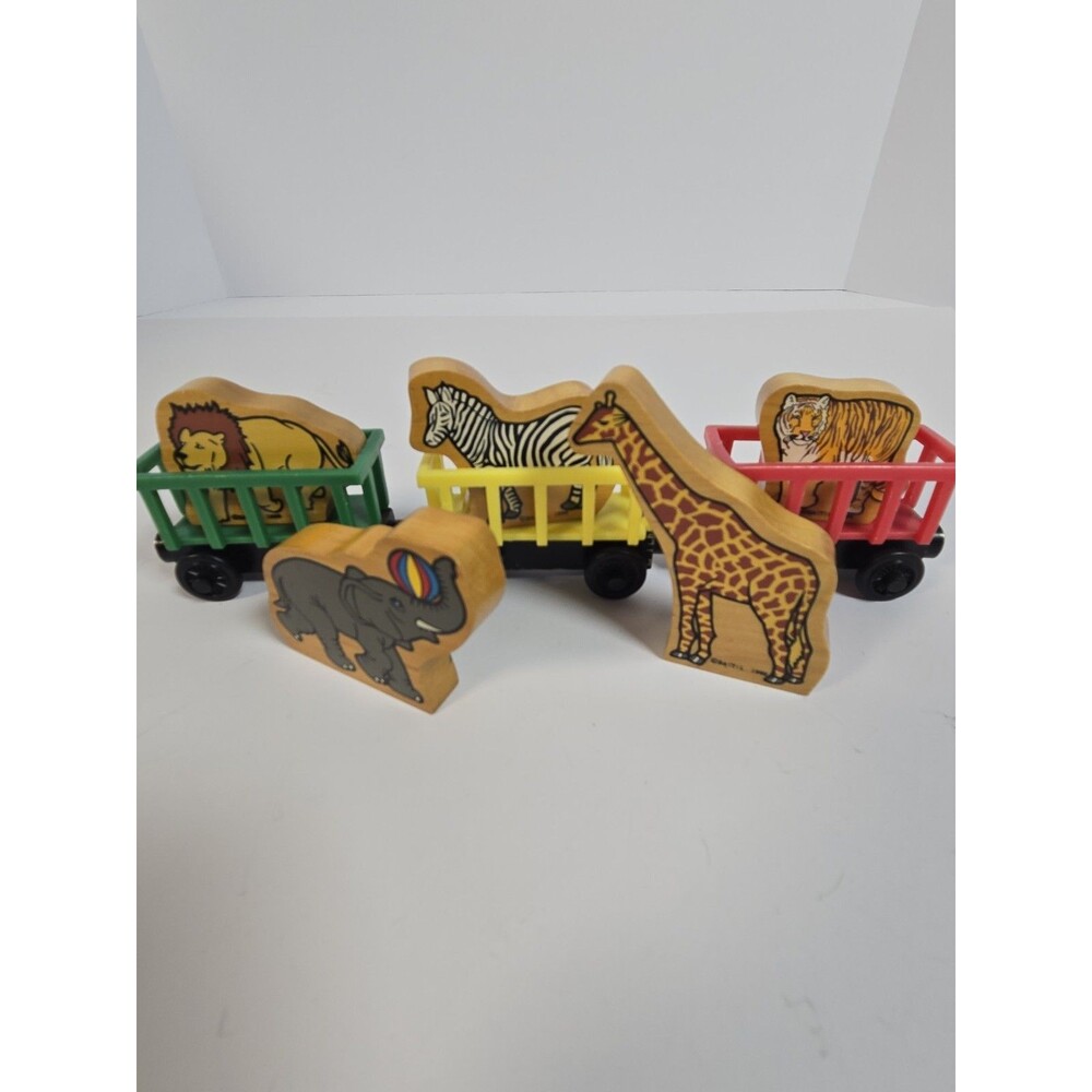1999 Thomas Wooden Railway Circus Train 3 Cars 5 Animals Complete Vintage Set